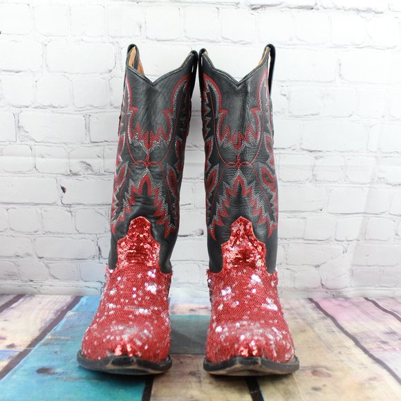 EL PRESIDENTE Red Fancy Sexy Cowboy Boots 11 Inch - Picture 4 of 11